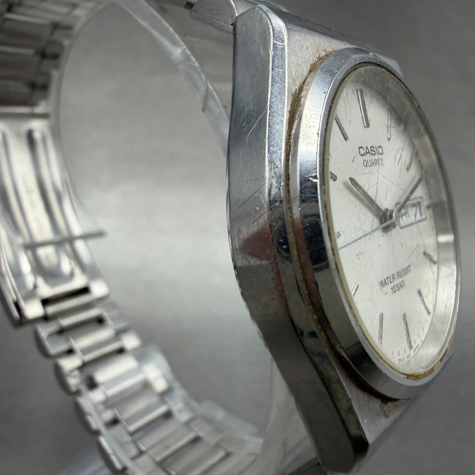 Casio Watch Men 34mm Silver Dial Silver Tone Daydate Round MMW-80 PARTS4