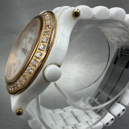 Stuhrling Fusion Watch Women 35mm MOP Dial Whiter Ceramic Diamond Bezel New Batt2