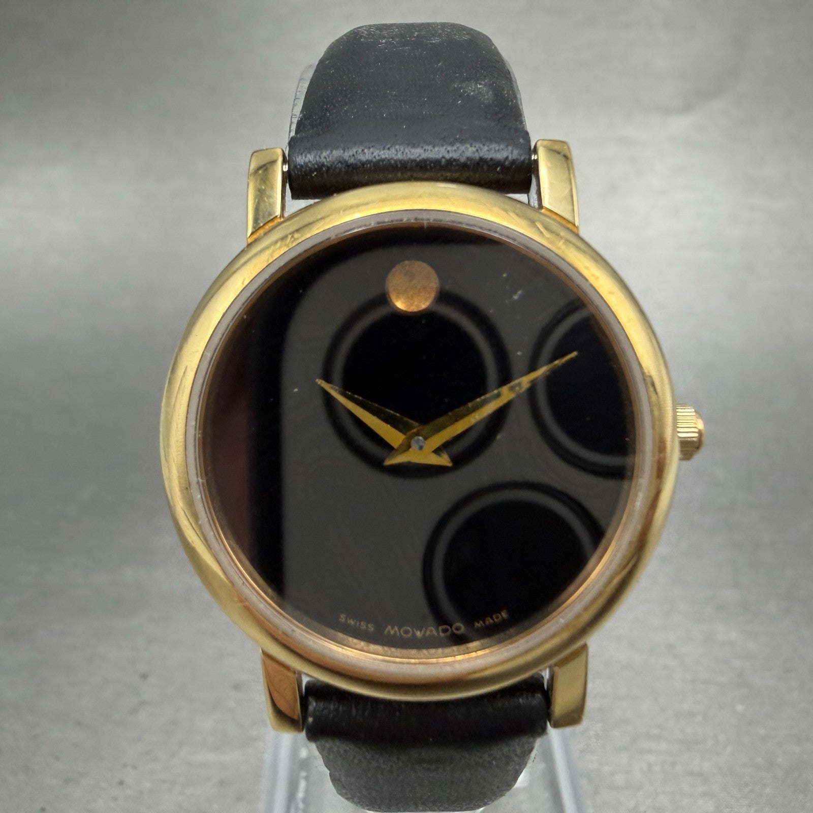 Movado Muesem Watch Women 26mm Black Dial Gold Tone Round 87 E4 0834 PARTS0