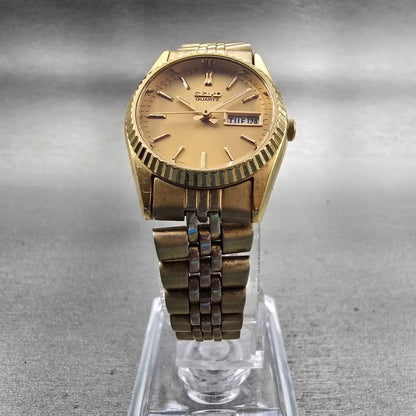 Seiko Watch Women 24mm Gold Dial Gold Tone Daydate Round 7N83-0049 New Battery5