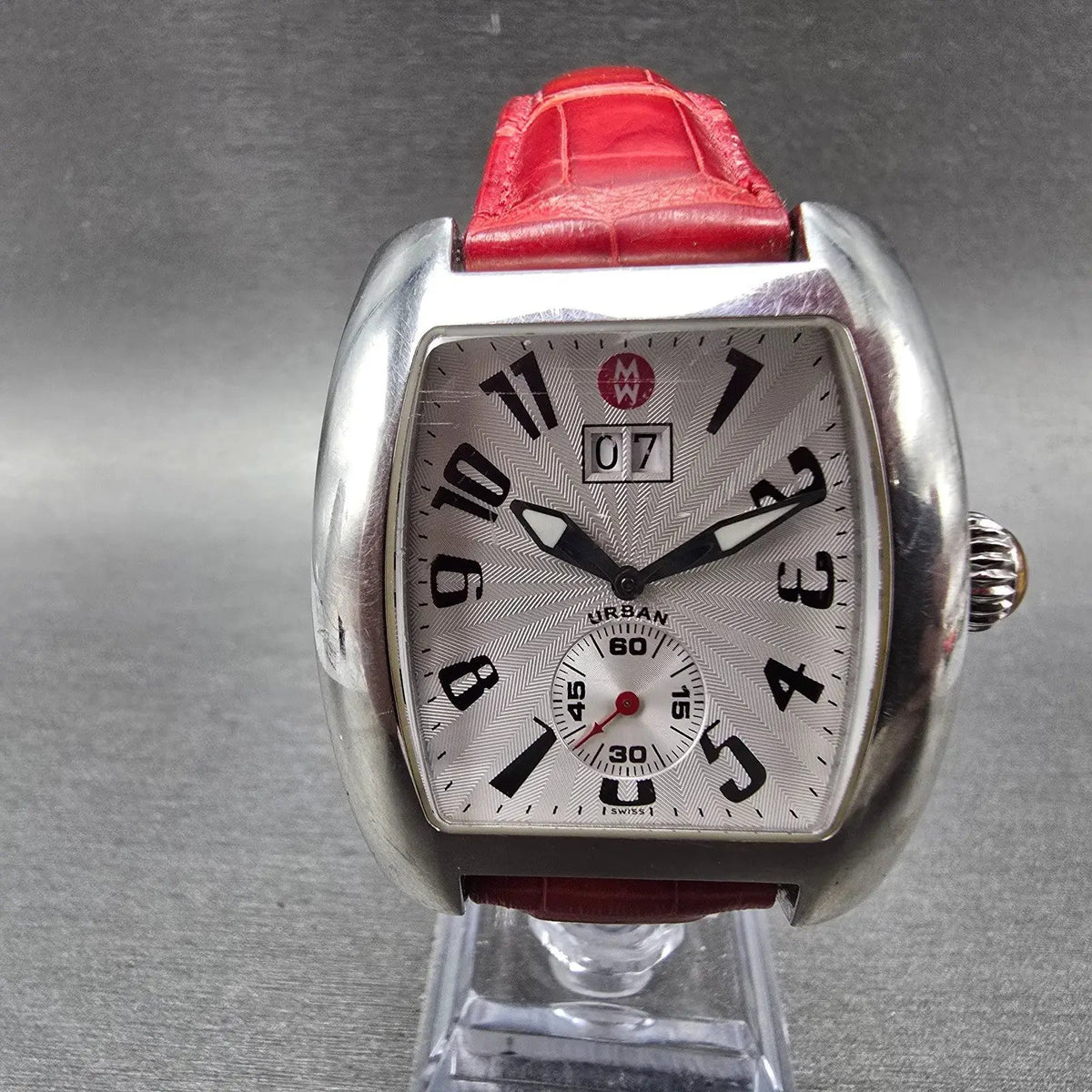 Michele Urban Watch Women 37mm White Dial Steel Small Seconds Date New Battery0