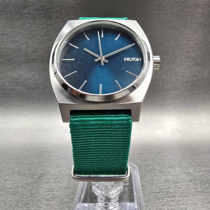 Nixon The Time Teller Watch Men 37mm Blue Dial Silver Tone Round New Battery5