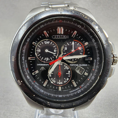 Citizen Eco-Drive Chronograph Watch Men 47mm Black Dial Steel Date Round Runs