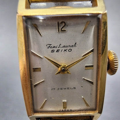Seiko Femi Laurel Tank Watch Women 16mm White Dial Gold Plated Manual Wind Runs1