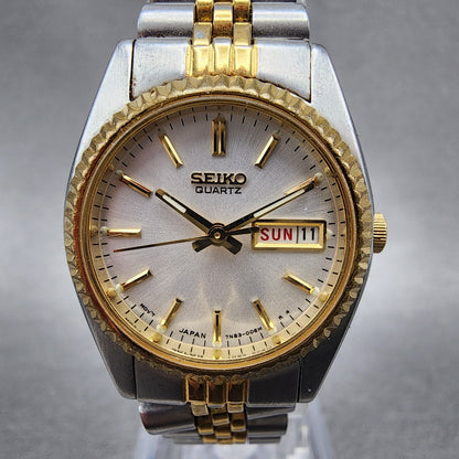 Seiko Watch Women 25mm White Dial Two Tone daydate Round 7n830041 New Batt B1231