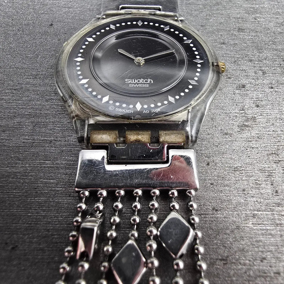Swatch Brim Over Watch Women 34mm Black Dial Clear Case SFG295G New Battery4