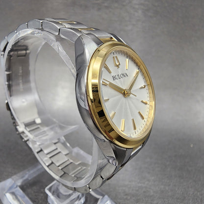 Bulova Sutton Watch Women 28mm White Dial Two Tone Round Stainless Steel 98L2773