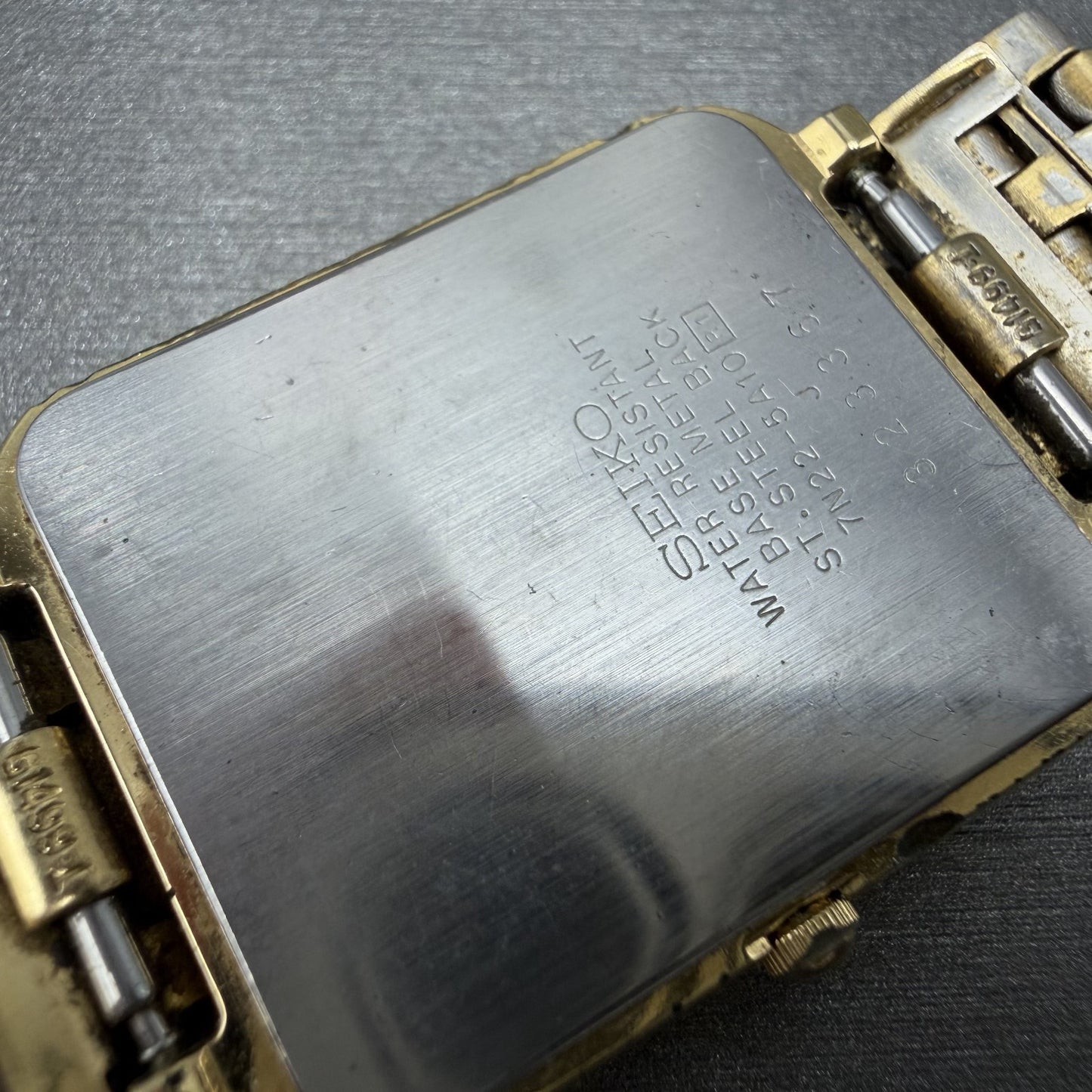 Seiko Tank Watch Men 26mm White Dial Gold Tone Date 7N225A10 New Battery READ!!12
