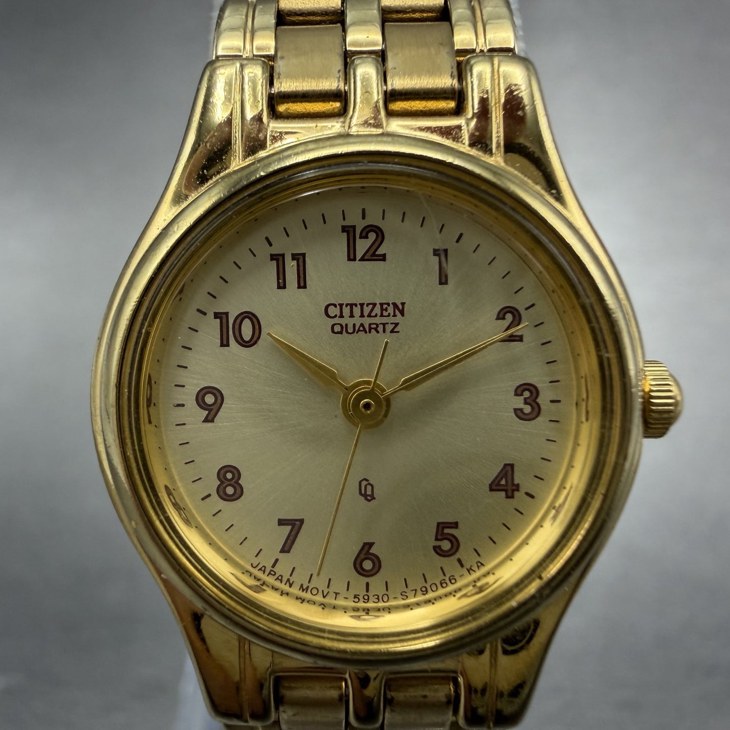 Citizen CQ Watch Women 21mm Champagne Dial Gold Tone Round 5930-S29762 NewBatter1