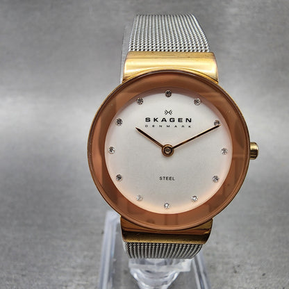Skagen Watch Women 26mm Silver Dial Rose Gold Tone Round 358SRSC New Battery0