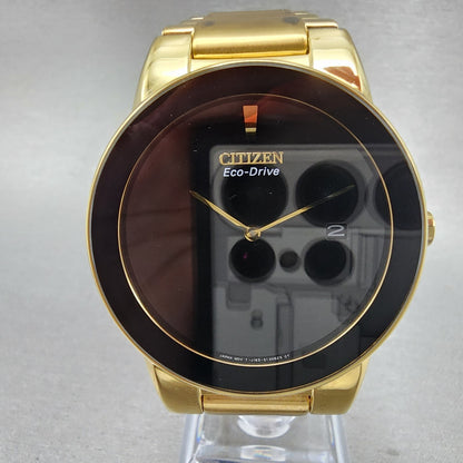 Citizen Axiom Eco-Drive Watch Men 40mm Black Dial Gold Tone Date Round Runs