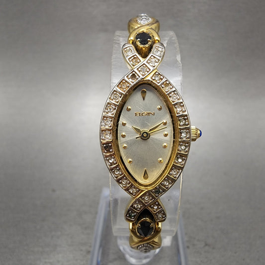 Elgin Watch Women 17mm Champagne Dial Gold Tone Oval EG117 New Battery0