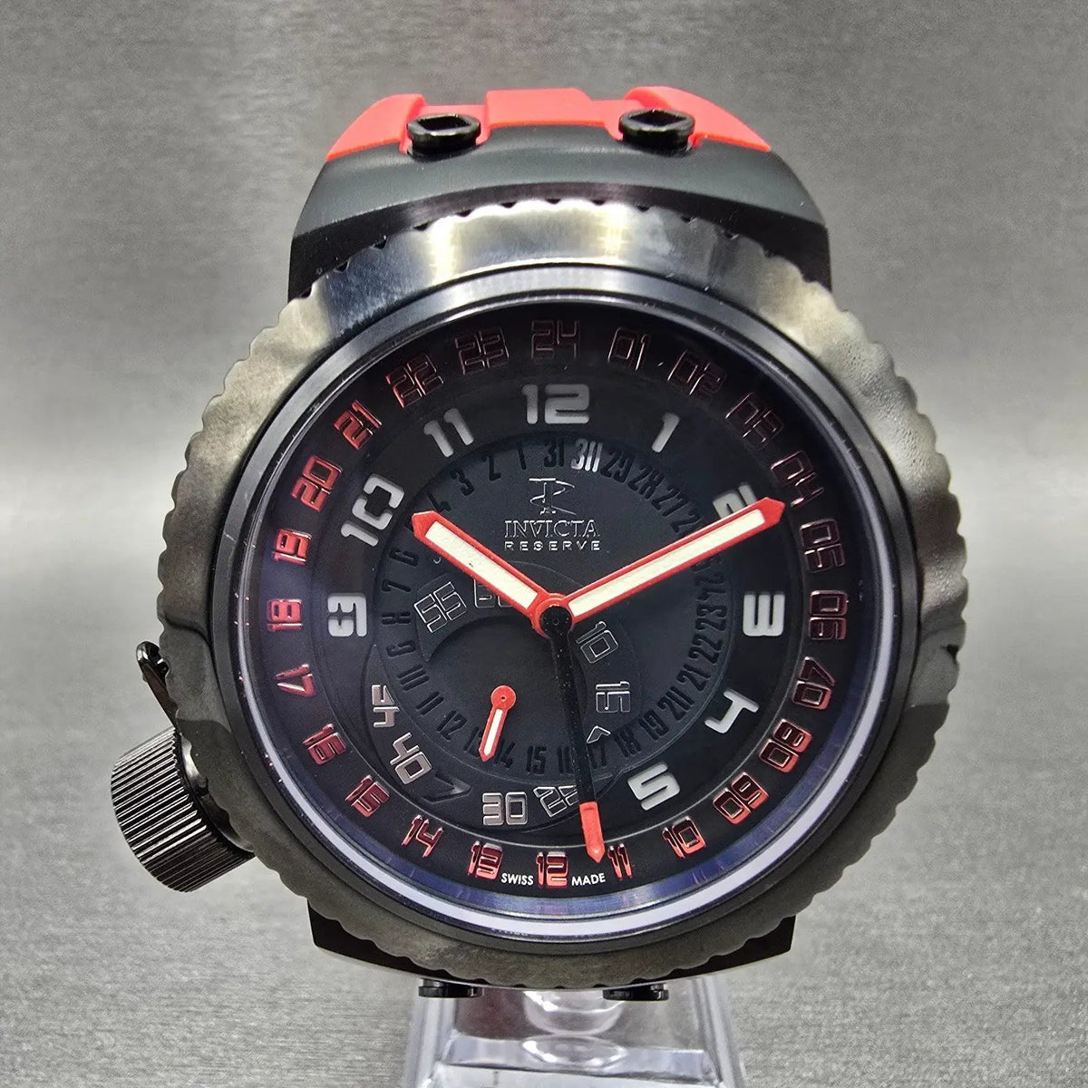 Invicta Russian Diver GMT Watch Men 50mm Black Dial Black Red Date 10011 New Bat0