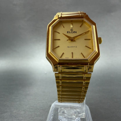 Elgin Watch Unisex 27mm Gold Dial Gold Tone Octagon New Battery Vintage5