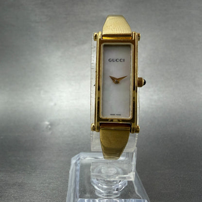 Gucci 1500L Tank Watch Women 12mm MOP Dial Gold Rectangle Bangle New battery ABC5