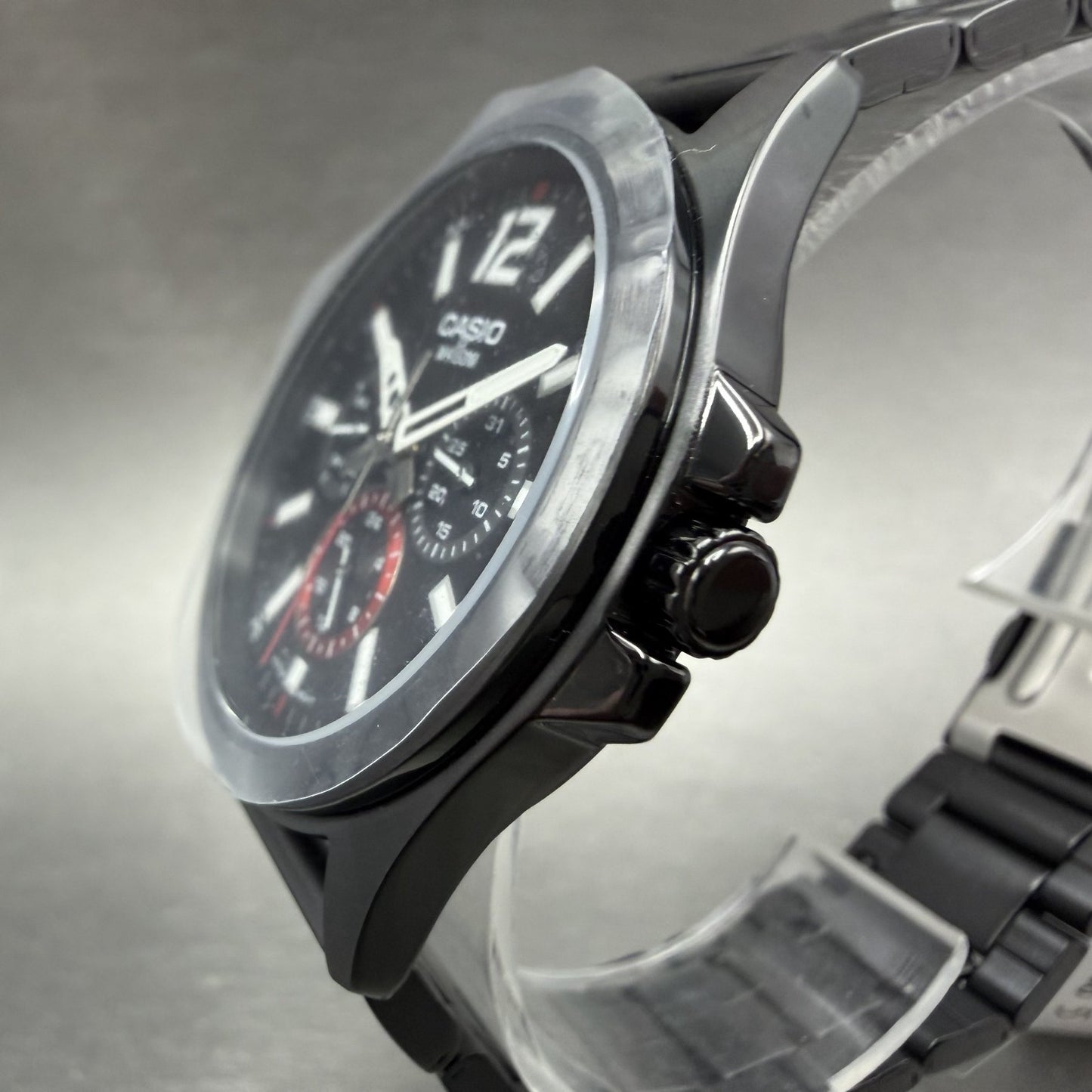 Casio MTP-E350 Watch Men 39mm Black Dial Black Tone Daydate Metal Bracelet2