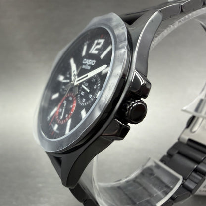 Casio MTP-E350 Watch Men 39mm Black Dial Black Tone Daydate Metal Bracelet2