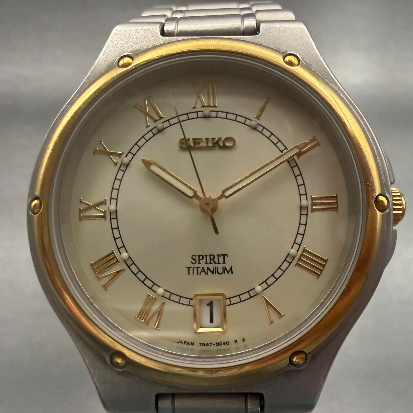 Seiko Spirit Watch Men 35mm Champagne Dial Two Tone Round 7N47-8000 New Battery1