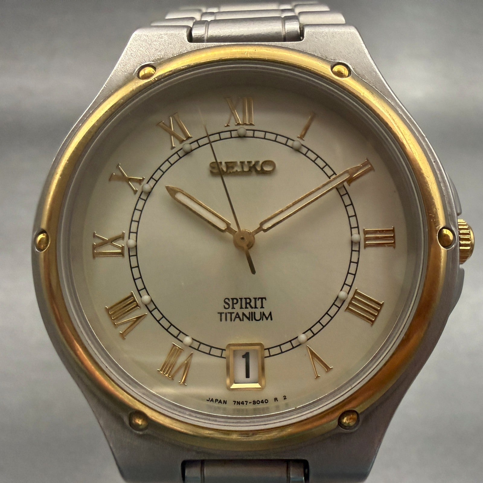 Seiko Spirit Watch Men 35mm Champagne Dial Two Tone Round 7N47-8000 New Battery1