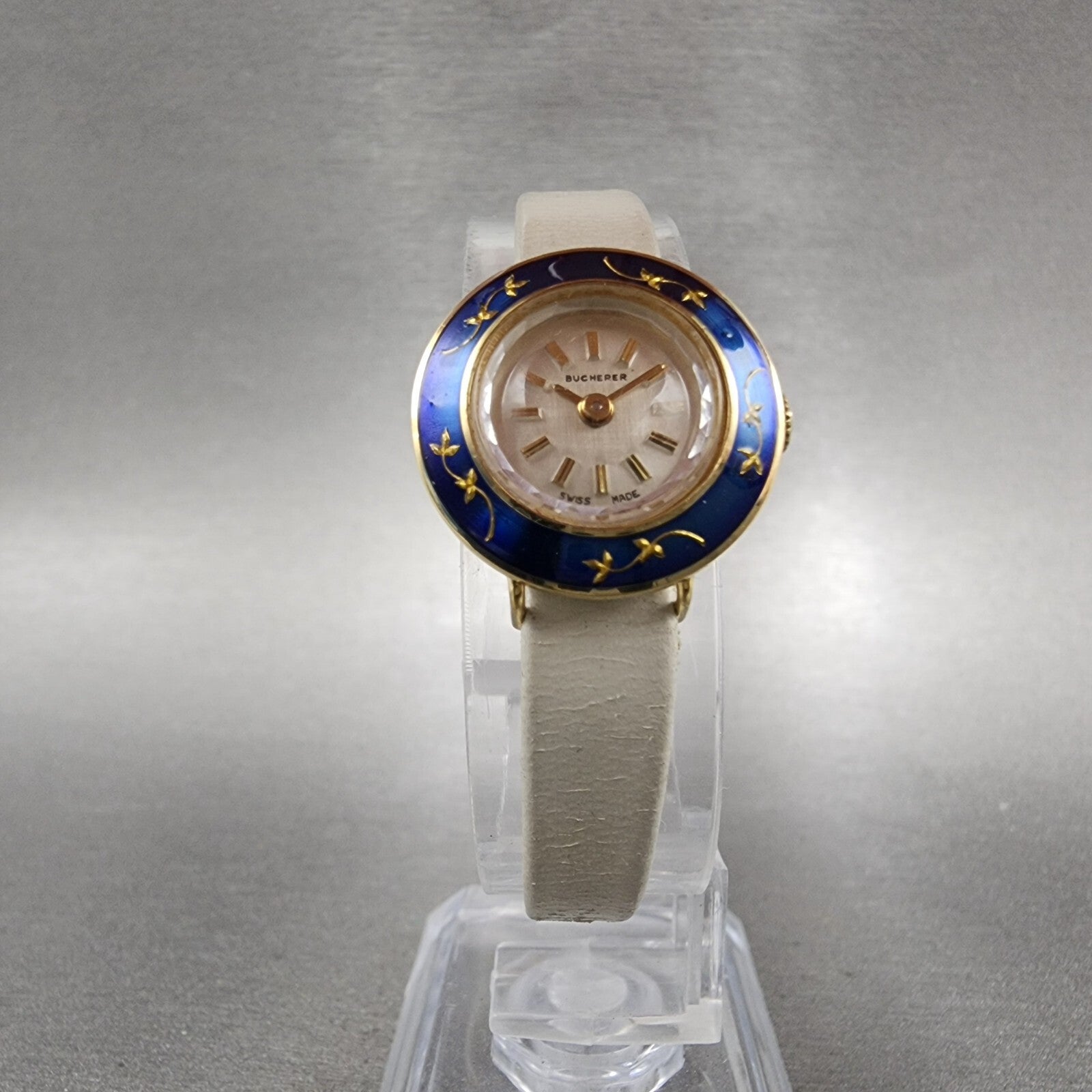 Bucherer Watch Women 19mm Silver Dial Gold Tone Manual Wind Runs Blue Bezel5