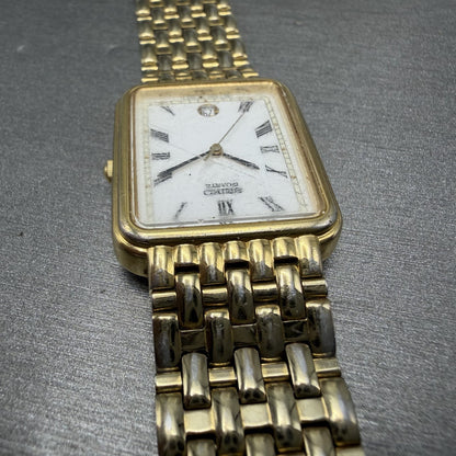 Seiko Tank Watch Men 26mm White Dial Gold Tone Date 7N225A10 New Battery READ!!4