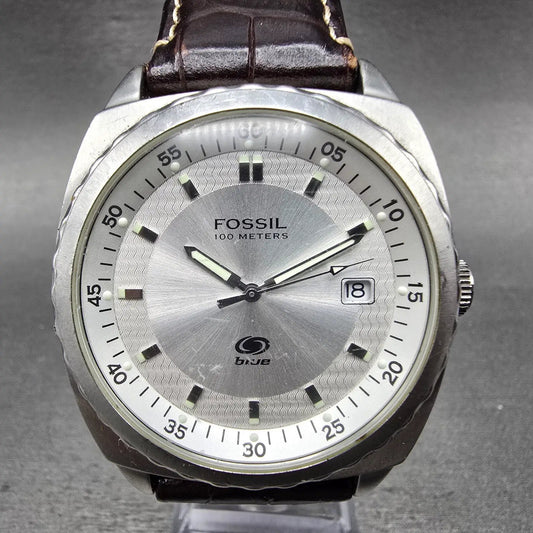 Fossil Blue Watch Men 40mm Silver Dial Silver Tone Date AM-3675 New Battery0