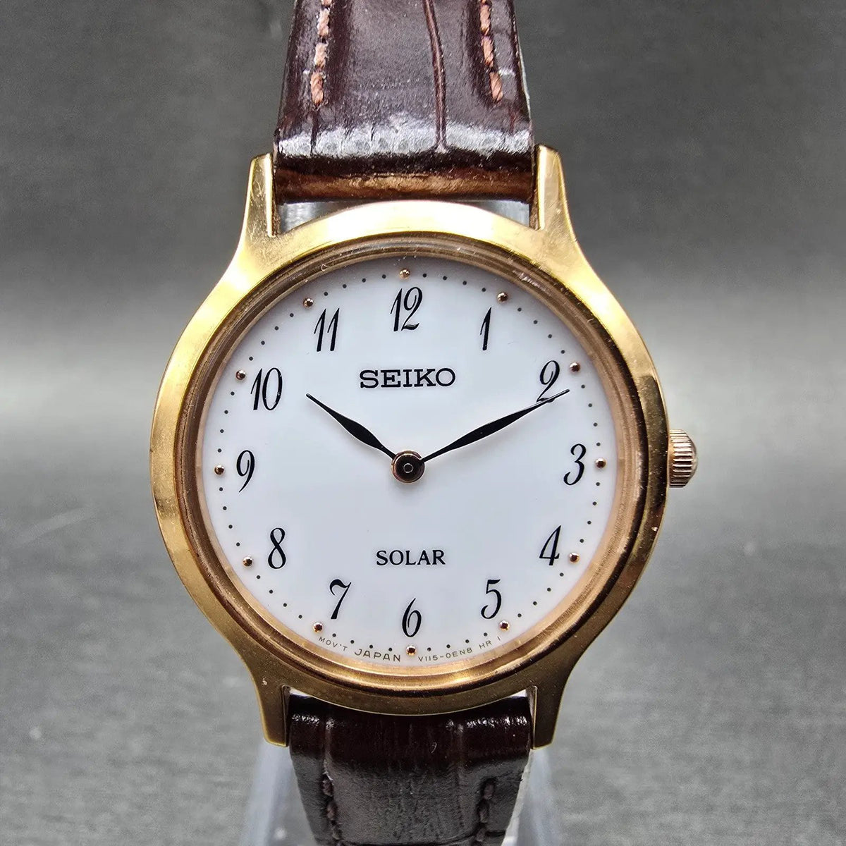 Seiko Solar Watch Women 26mm White Dial Rose Gold Tone V115-0BS0 Round Works0