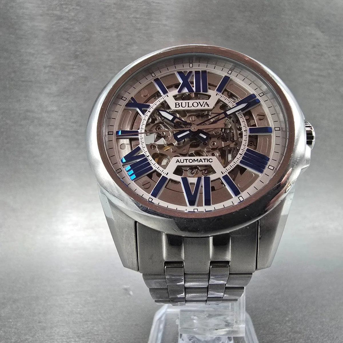 Bulova Sutton Skeleton Automatic Watch Men 43mm Silver Dial Steel 96A187 Works5