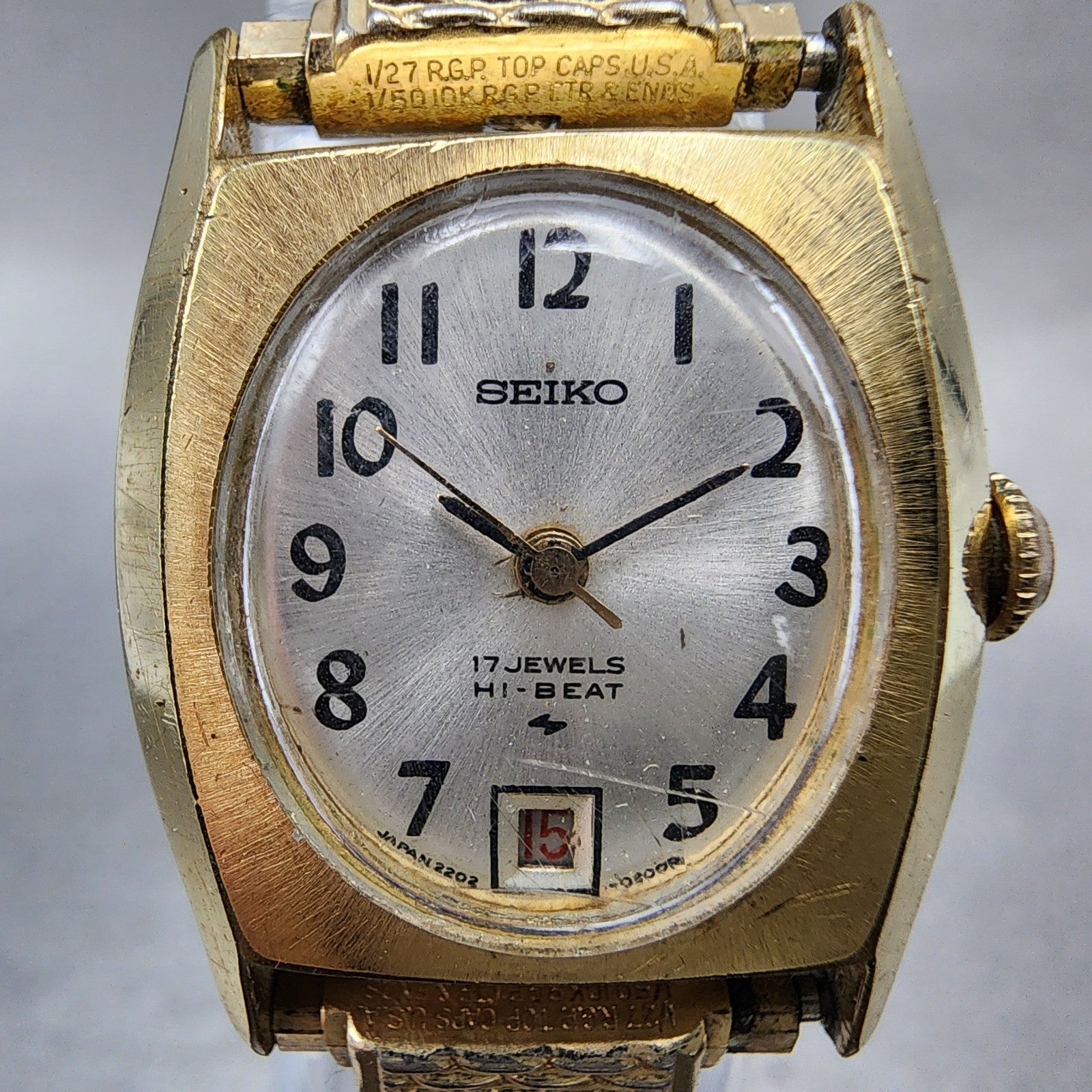 Seiko Watch Women 22mm Silver Dial Gold Tone Rectangle Manual Wind Runs VTG1
