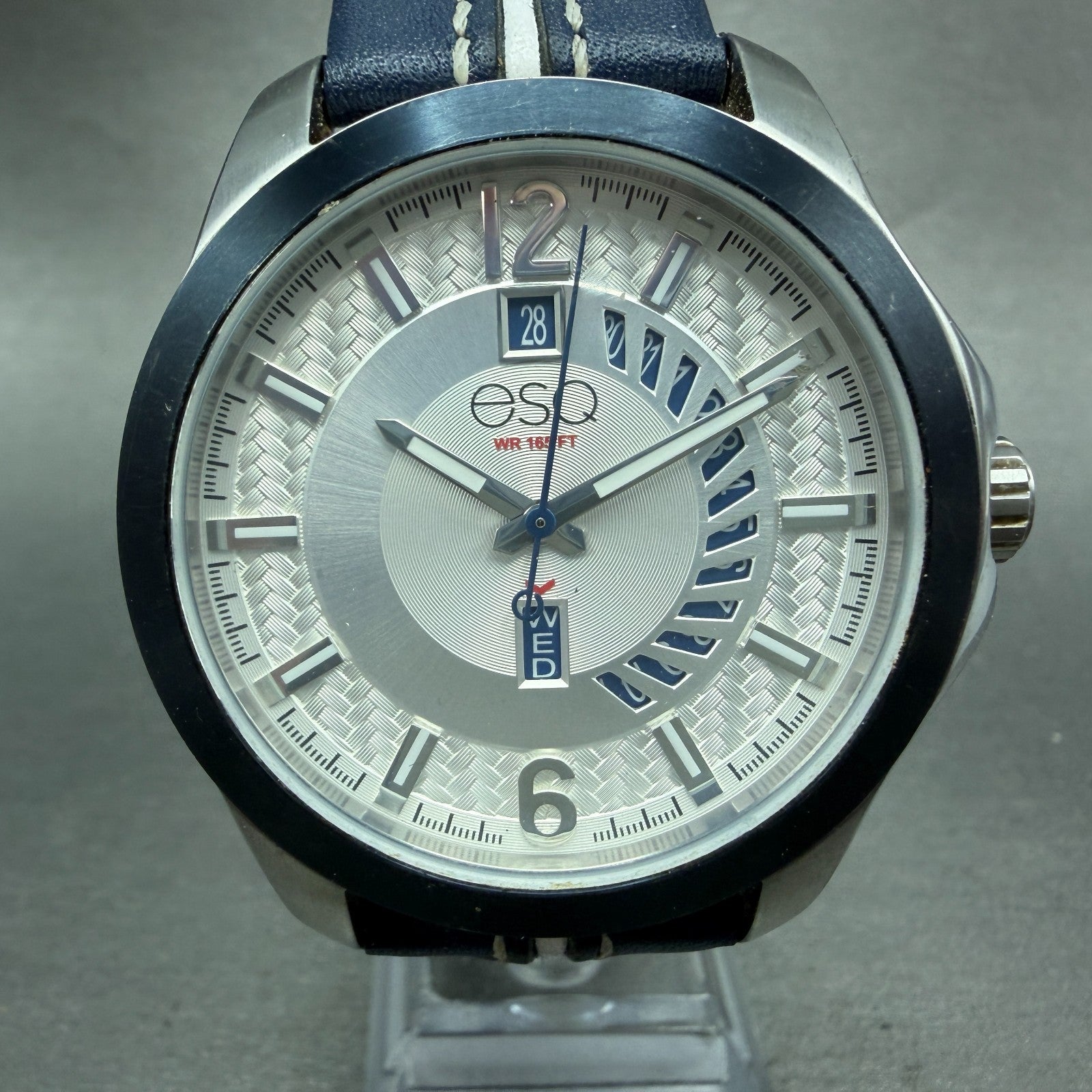 ESQ Watch Men 45mm White Dial Silver Tone Daydate Round ESQ091 New battery0