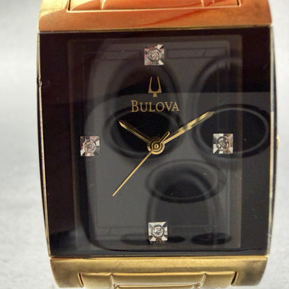 Bulova Tank Watch Men 27mm Black Dial Gold Tone Rectangle 97F50 New battery1