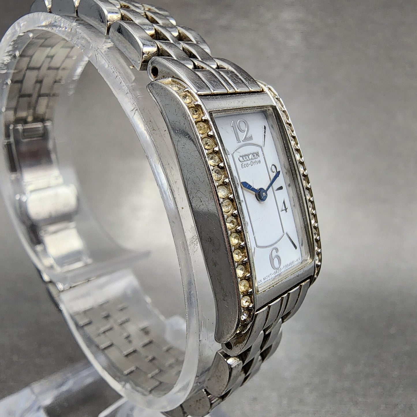 Citizen EcoDrive Tank Watch Women 15mm White Dial Steel Crystal Bezel Runs A1233