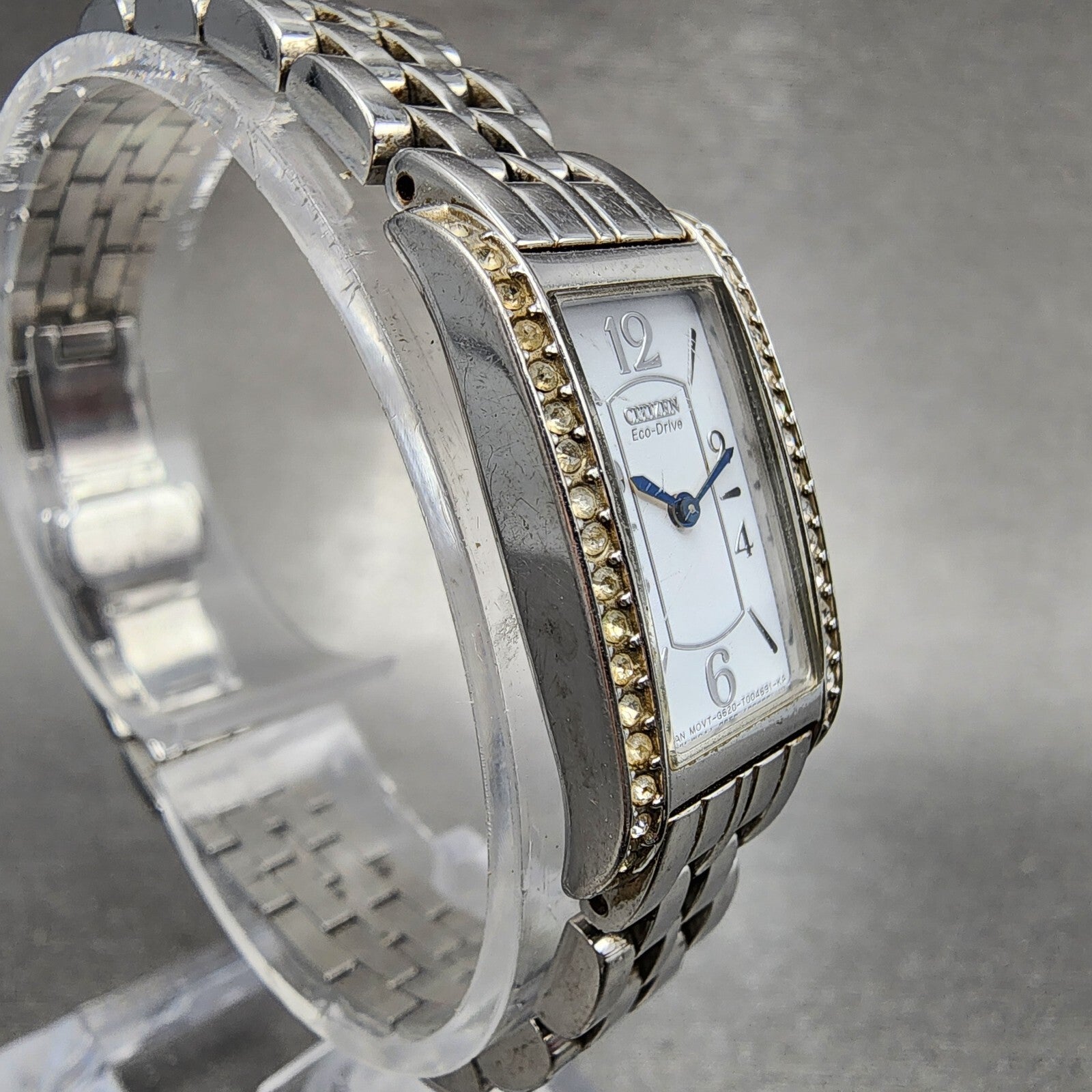 Citizen EcoDrive Tank Watch Women 15mm White Dial Steel Crystal Bezel Runs A1233