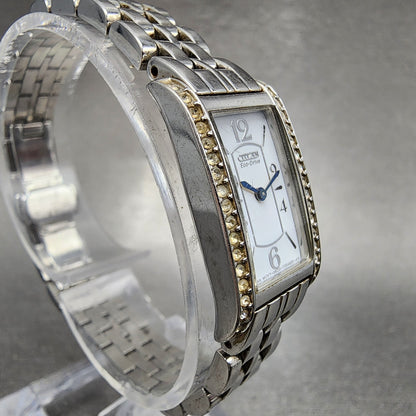 Citizen EcoDrive Tank Watch Women 15mm White Dial Steel Crystal Bezel Runs A1233