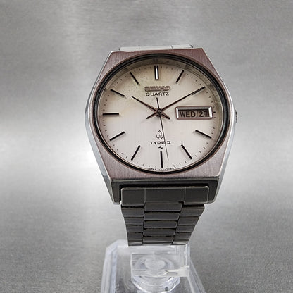 Seiko Type II Watch Men 34mm Silver Dial Silver Tone Daydate 7123-7080 PARTS