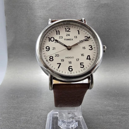 Timex Weekender Watch Men 40mm White Dial Silver Round New Battery T2P4955