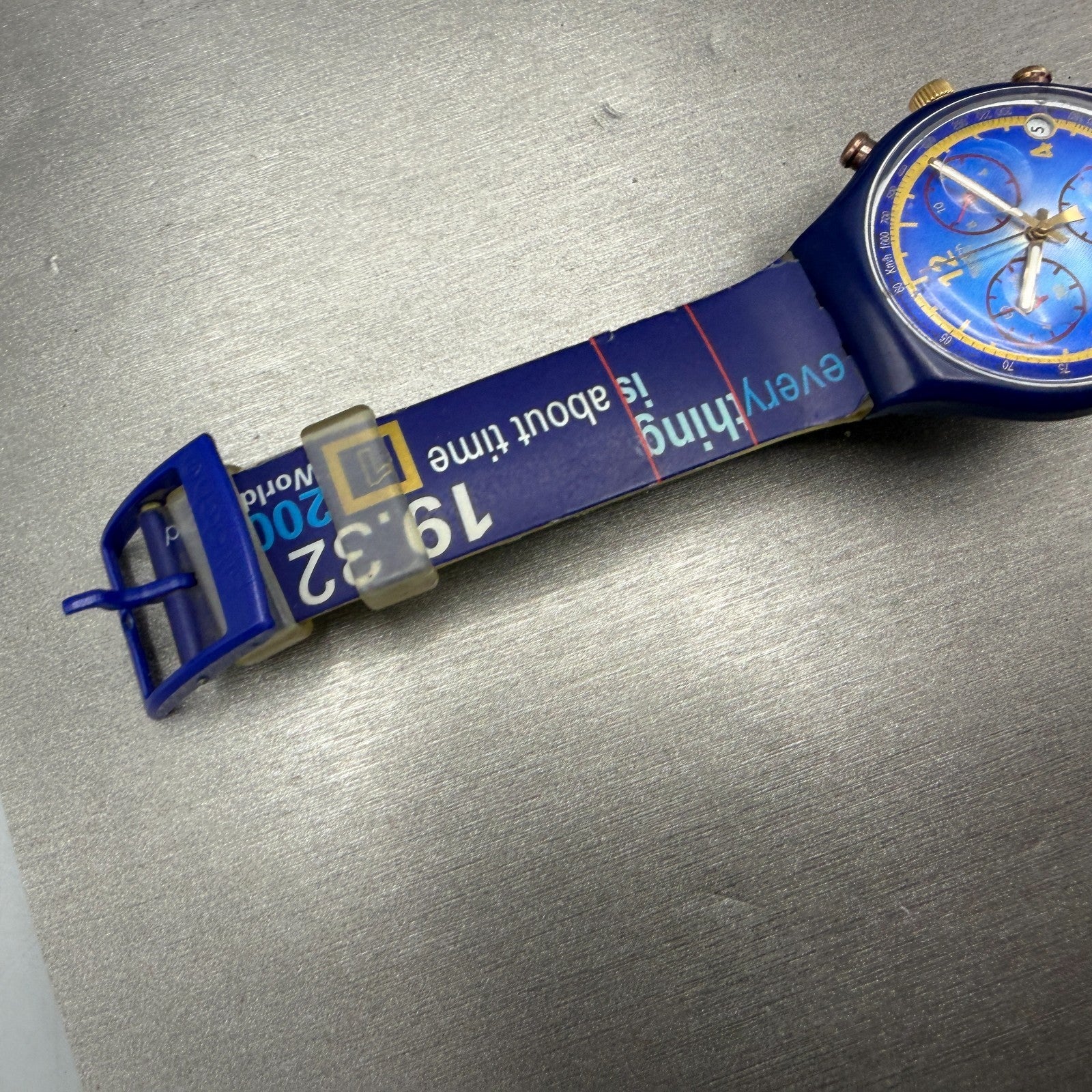Swatch Chrono Michael Johnson Watch Men 37mm Blue Dial Blue READ!!!! Date Newbat12