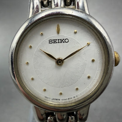 Seiko Watch Women 24mm White Dial Two Tone Round V700-6380 New Battery Vintage1