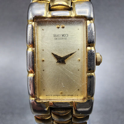 Seiko Tank Watch Women 16mm Champagne Dial Gold Tone Rectangle 1N005G09 NewBat0