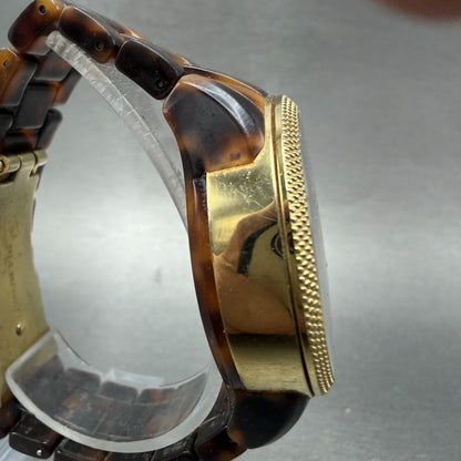 Michael Kors Watch Women 37mm Brown Dial Gold Tone Tortas Daydate New Battery 7T3