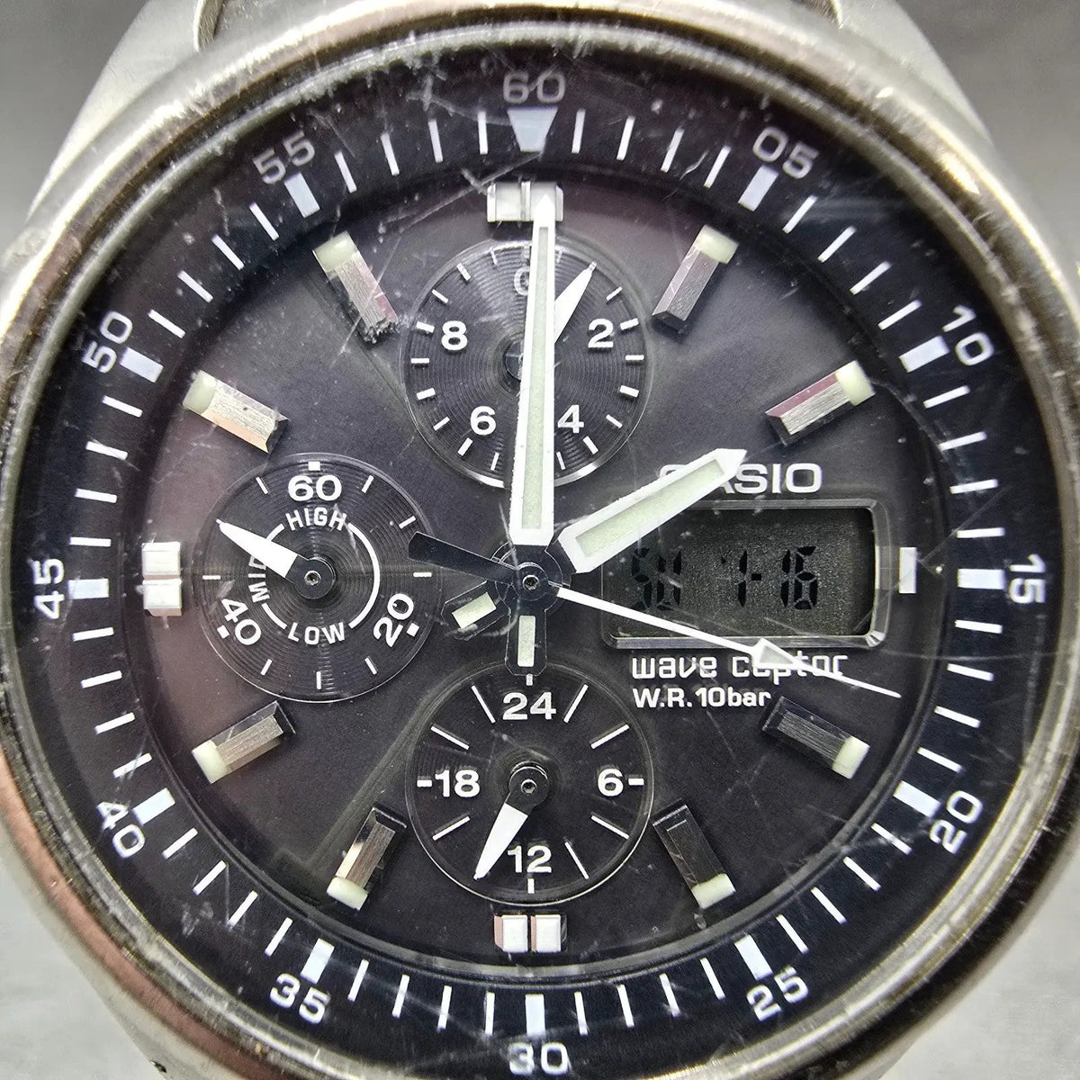 Casio Wave Ceptor WVQ-500 Watch Men 42mm Gray Dial Titanium Alarm Chrono PARTS2