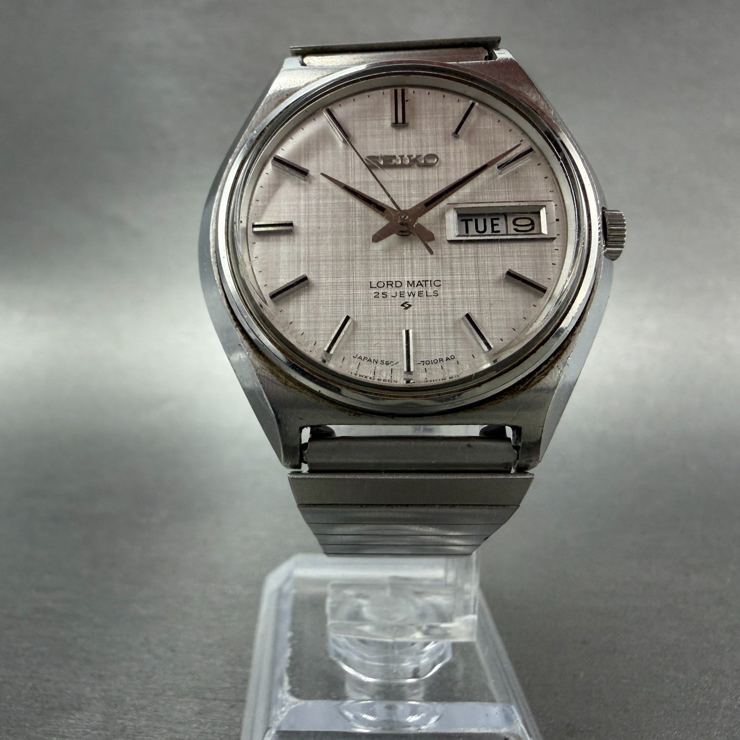 Seiko Lord Matic Watch Men 36mm Silver Dial Silver Tone Daydate READ!!!!!! Runs5