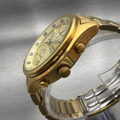 Seiko Chronograph Watch Men 39mm Champagne Dial Gold Tone Date V657-7100 New Bat2