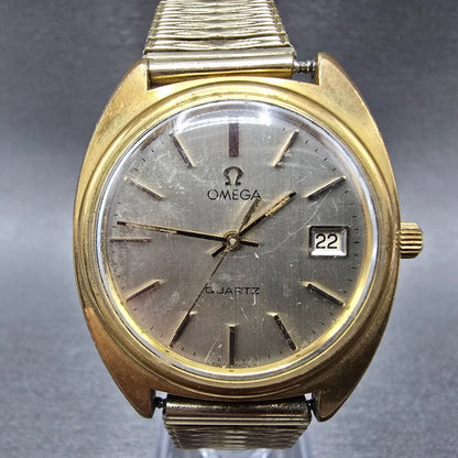 Omega Watch Men 35mm Champagne Dial Gold Tone Date 196.0121 PARTS Vintage Quartz0