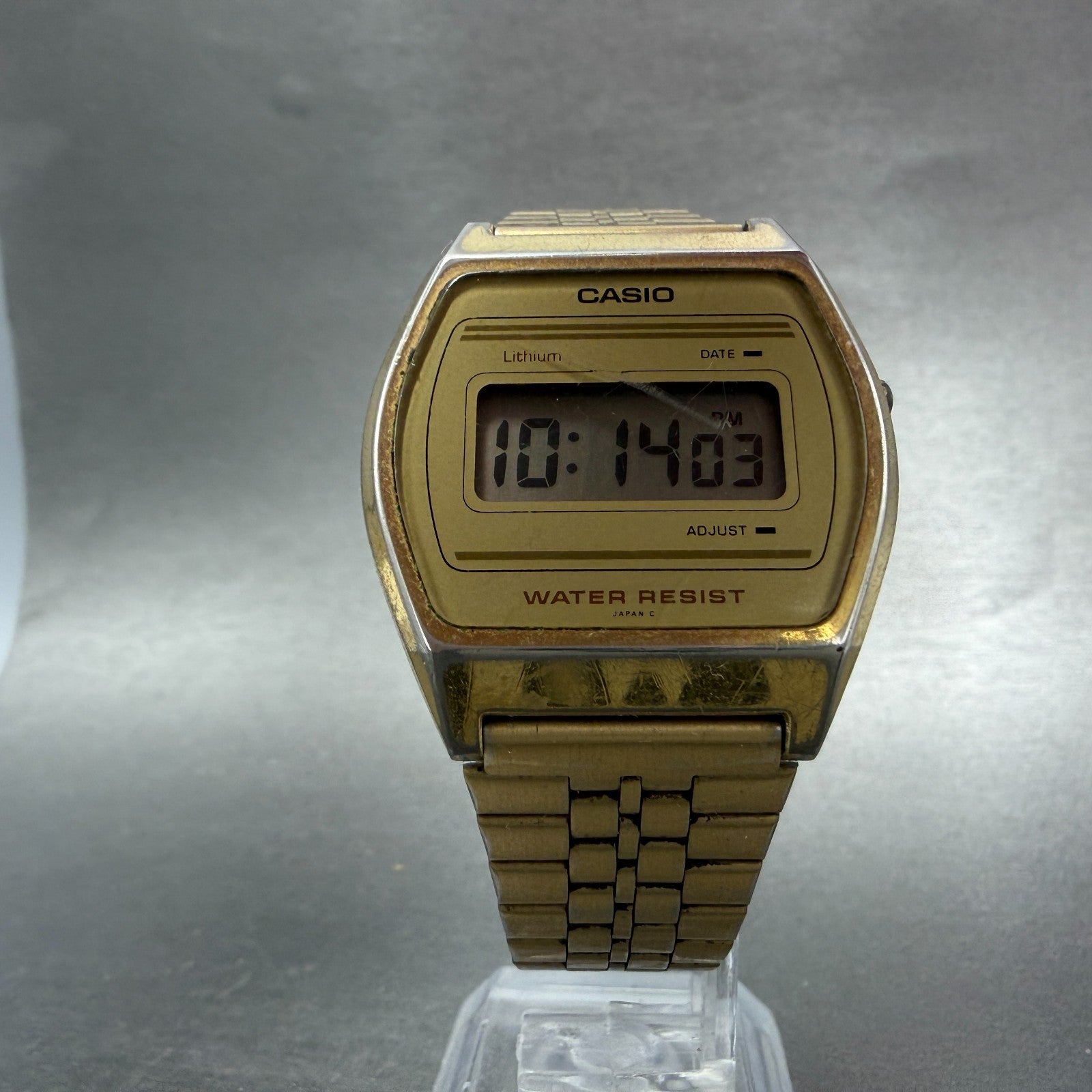 Casio B612W Watch Men 35mm Digital Gold Tone Date Round New Battery 350 VTG5