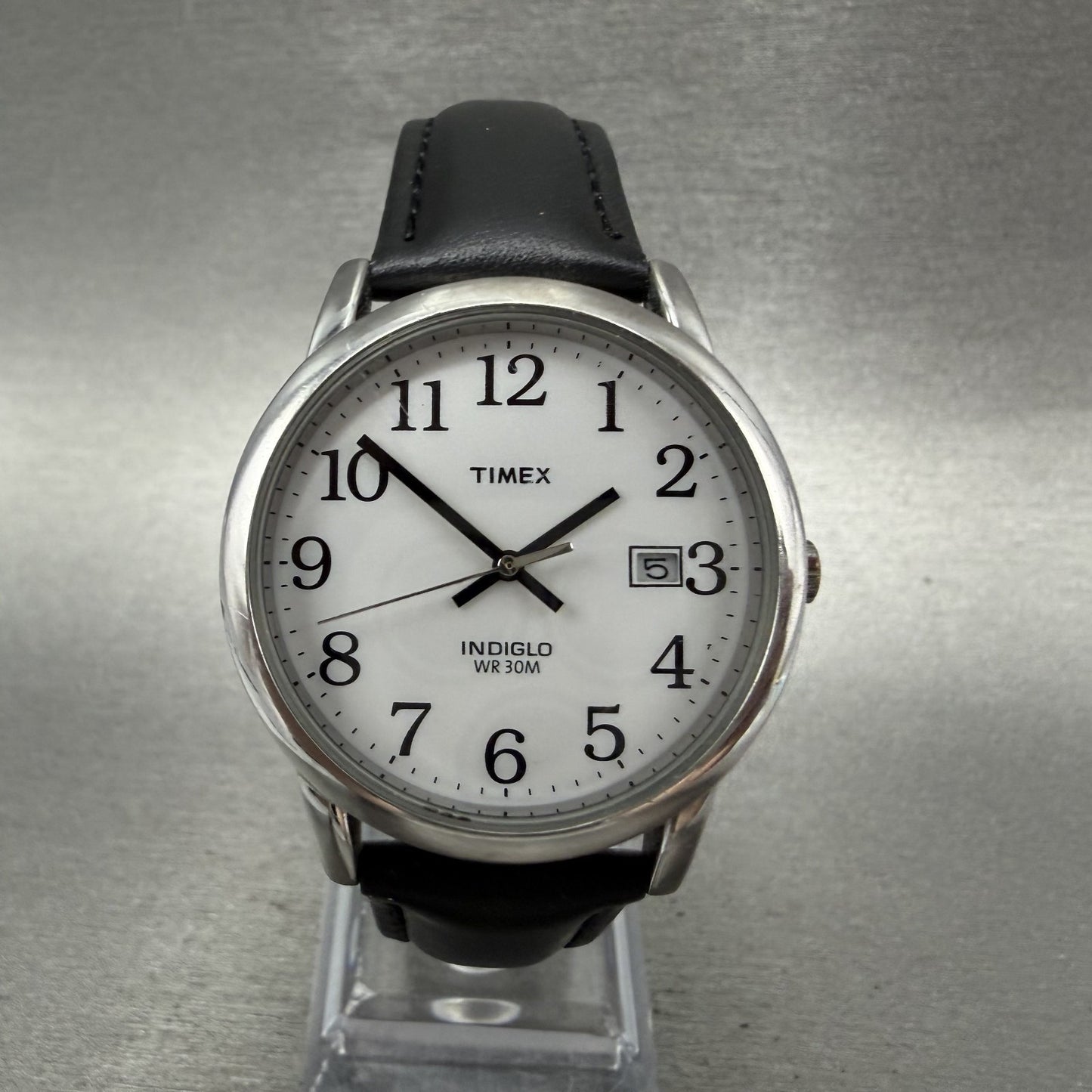 Timex Easy Reader Watch Men 35mm White Dial Silver Tone Round New Battery0