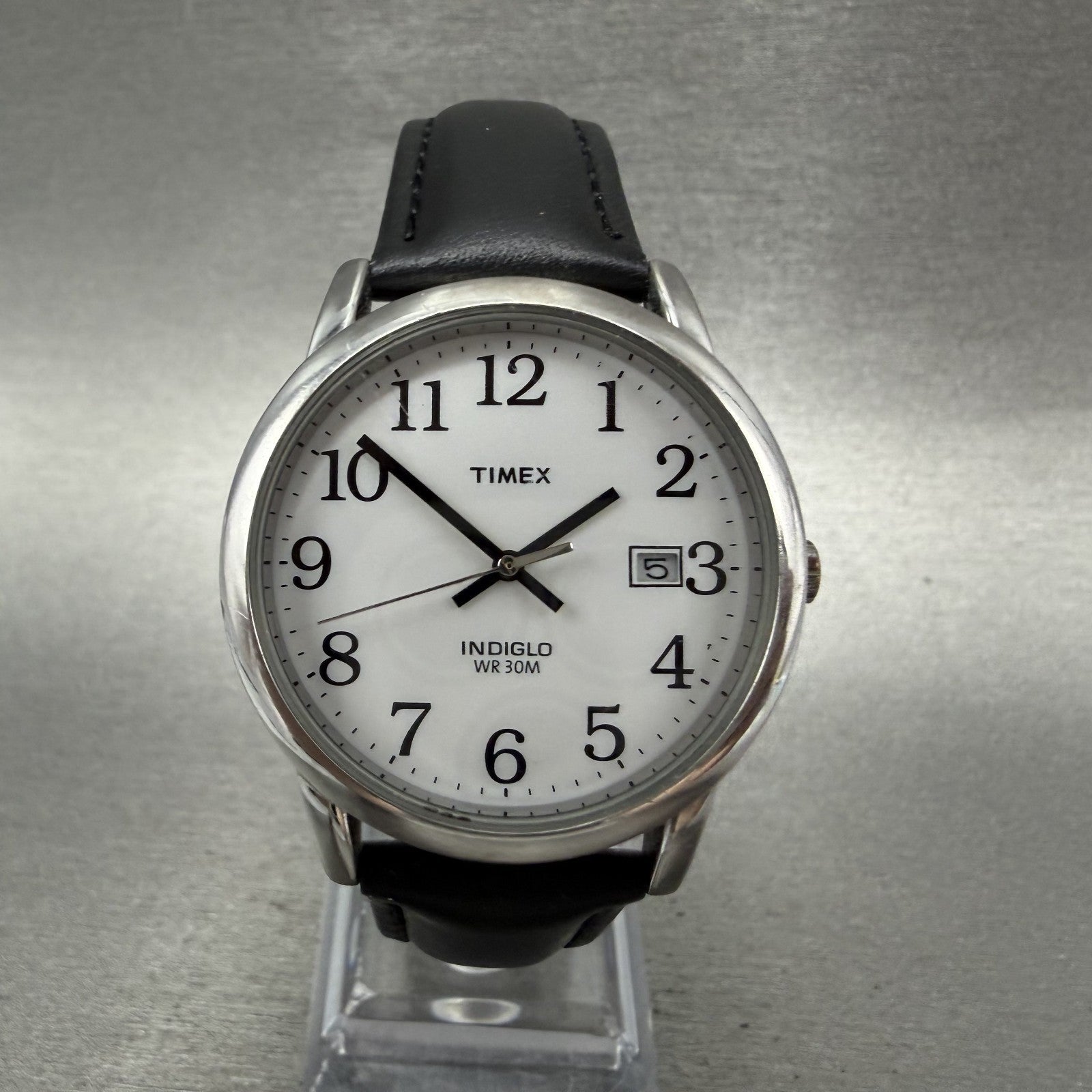 Timex Easy Reader Watch Men 35mm White Dial Silver Tone Round New Battery0