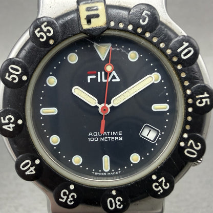 Fila Dive Watch Men 38mm Black Dial Silver Tone Round Date New Battery1