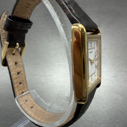 Seiko Tank Watch Women 18mm White Dial Gold Tone Rectangle 1N01-0LK0 New Battery3