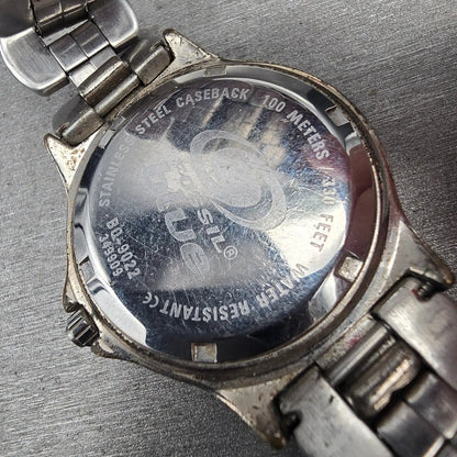 Fossil Blue Watch Men 35mm Silver Dial Silver Tone Daydate Round BQ-9022 New Bat10